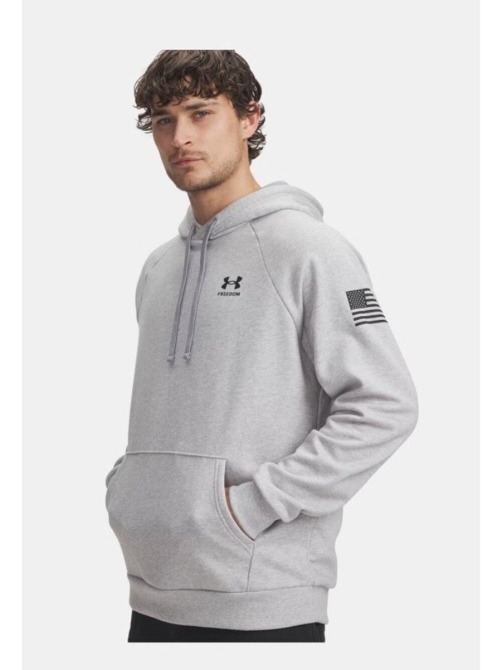 Under Armour Gray Freedom Flag Loose-Fit Long Sleeve Hoodie Size Large